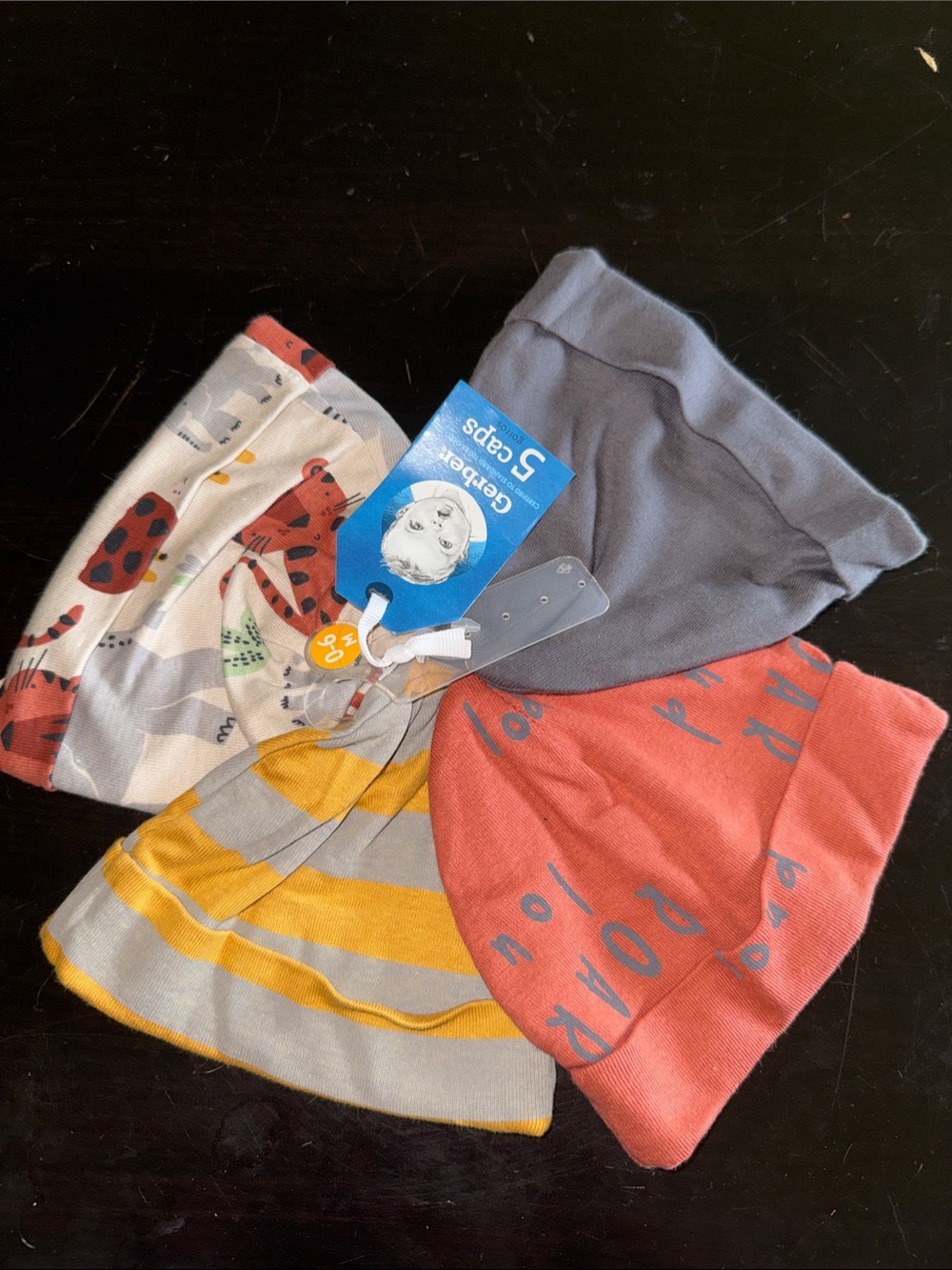 Gerber Baby Caps Pack in Gray, Coral, Yellow, Cream & Patterned